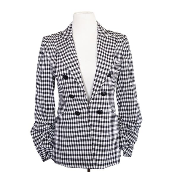 Veronica Beard NEW Caldwell Dickey Double Breasted Blazer Gingham Black White 6 - Picture 2 of 16